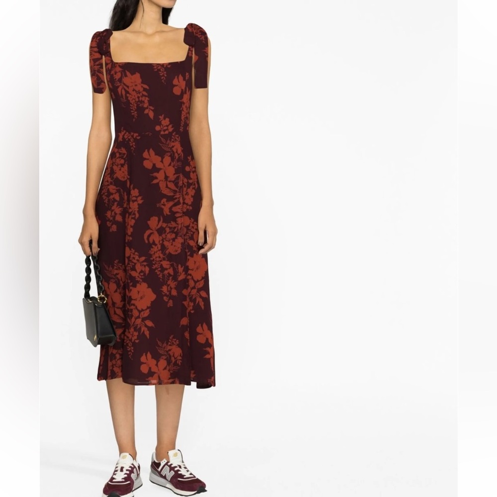 Reformation Twilight Square-neck Dress In Red floral / size0/ New with tag